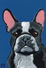 ACEO Original Painting French Bulldog Frenchie Dog Pet Art -Carla Smale