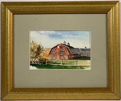 Listed New England AAEA Artist Susan Dorazio Signed Watercolor Painting Red Farm
