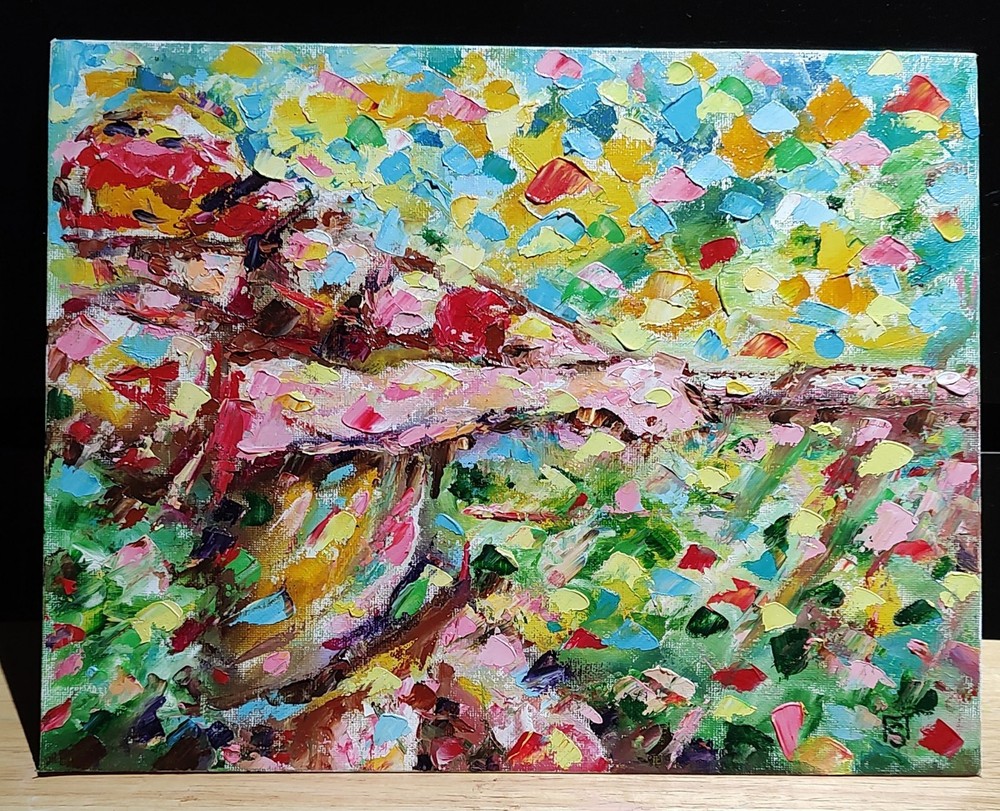 Original abstract oil painting Figure Sports Baseball on 14″x11″ canvas panel