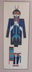 Native American Cochiti Manuel Chavez „OW U TE WA“ Flute Dancer painting 1964