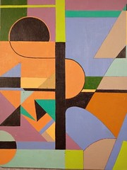 Original Vintage Modern Geometric 80s 90s Acrylic Painting on Canvas Board 8×10″