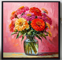 ORIGINAL Oil PAINTING on Canvas Zinnia Textured Art 12×12 in Custom Order