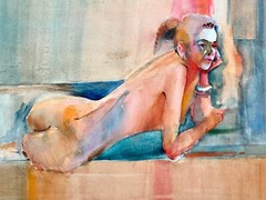 Vintage Impressionist Watercolor Painting Reclining Woman Figure RICH BUCHWALD