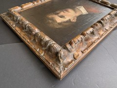 Handsome Antique Mid Century Portrait Oil Painting of a Young Man Stunning Frame