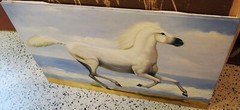 HORSE RUNNING ALONG OCEAN Original Art ACRYLIC PAINTING/CANVAS Signed 36″ x 24″