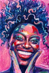 Colorful Joyful Woman Portrait Neo Expressionist Modern Art Oil Original