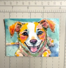 OOAK Puppy ACEO Mixed Media Art Cute Dog Miniature Collectible by AdriO