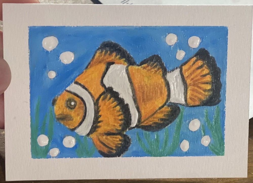 ACEO Original, Clownfish, Nemo, mixed medium, by Hayley Brauns. ￼￼