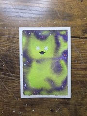 ACEO Original Watercolor Galaxy Cat in the sky 2.5inx3.5in