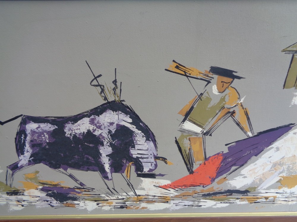 Rare Carlo of Hollywood Matador & Bull Mid Century Art Authentic Hand Painted