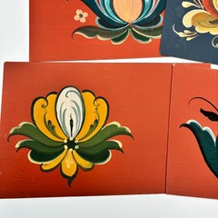 Vtg Hand Painted Rosemaling Samples Lot of 16 on Scrap Paper Cardboard Folk Art
