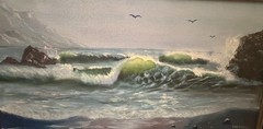 LOLA CALKINS – PACIFIC COAST SEASCAPE – MODERN OIL PAINTING ON CANVAS