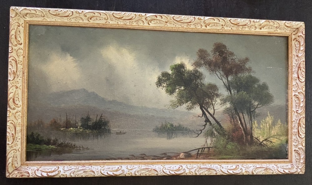 Antique William Merritt Post Original Oil Painting Signed W Post Landscape Board
