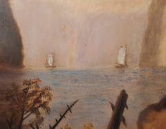 MID-19tTH C. HUDSON RIVER at WEST POINT, NY AMERICAN ANTIQUE UNSGND O/C, OAK FRM
