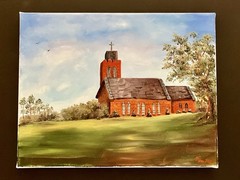 Red Country Church, 11×14 Hand Painted Oil On Canvas, Art By Kim G.