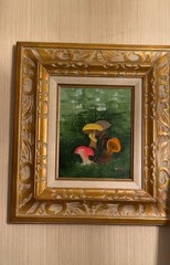 Vintage 1970s Mushroom Oil Painting Original Framed Signed Umphrey Cottagecore