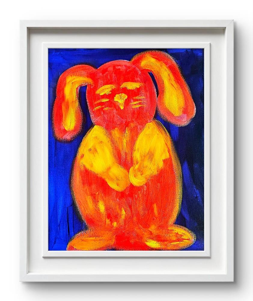 Glowing Bunny Colorful Pop Art Original Wall Art 11×14 Canvas Acrylic.