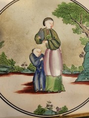 Antique Qianlong 18th Century Asian China Woman Child Painting Porcelain Plaque