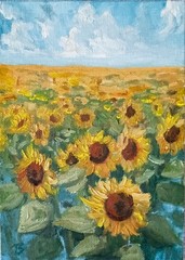 ORIGINAL Oil Painting Fine Art Impressionism Sunflowers Field 5″ x 7″