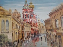 Russian Oil/Acrylic PAINTING. Signed DIKIY. RED CHURCH IN MOSCOW. 2012.23X27