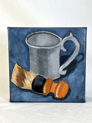 Original Painting Still Life of a Vintage Shaving Brush and Silver Cup
