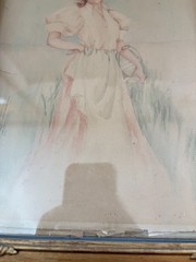 Original A K Wendell Edwardian Lady Floral Hat Watercolor Painting Gilt Frame