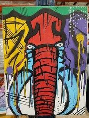 FOXART Elephant Abstract Graffiti Acrylic Painting on Canvas