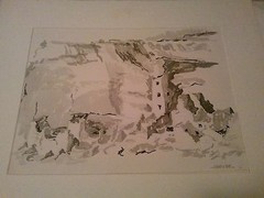 Nice Prentiss Taylor ink-wash (sumi) of Cliff Palace CO . Well listed artist