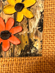 VTG Retro 1970s Mexican Oil Painting ~ Daisies ~ Hand Carved Frame ~ 16×18″