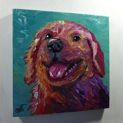 Colorful Golden Retriever Dog Original Acrylic Painting Pet Portrait Decor 6×6