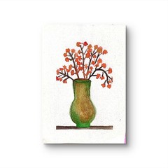 Red Blooms Pealescent Vase Watercolor Contemporary Expressionist 5×7 Original