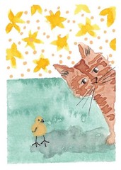 Original ACEO Watercolor 2.5 x 3.5, Signed, title: Tom & Peep Peek