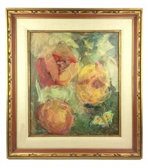 Vintage Maxine Beyer Papier Paper Mache Painting Flowers Butterfly Signed 29×33″