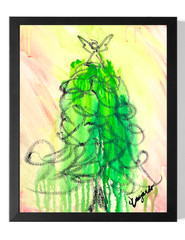 Guajardo Art: Scribble Tree 14X11 Original Canvas Signed Wall Decor
