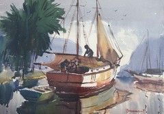 ARTHUR BEAUMONT Original Signed Nautical Watercolor LISTED