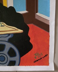 SUPERMAN (Gig Worker) Cuban Pop Art Painting Shows Superhero Sewing BATMAN Cape