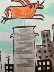 ACEO watercolor art by PJ, art card 2.5 x 3.5: unicorn statue.