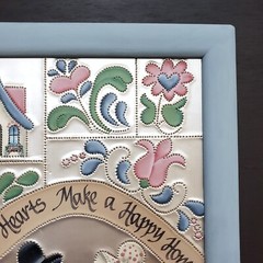 Vintage Signed Handmade Metal Painting Framed Folk Art Cottagecore Wall Artwork