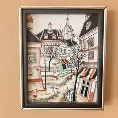 Robert Scott Signed French Street Scene Oil Painting Vtg 1960s Folk Art Framed