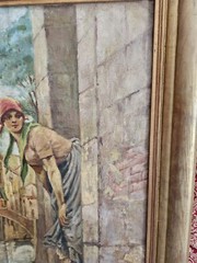 Antique WOMAN BY VENICE CANAL Oil Painting by Donatus Buongiorno ITALY Framed