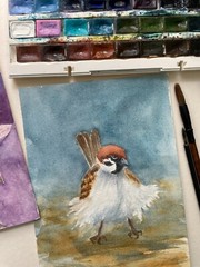 Sparrow Watercolor Painting Home Gifts Bird Art Wall Decor 10×7 Abstract Art Hom