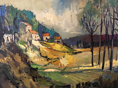 MID CENTURY PAINTING LANDSCAPE VILLAGE MODERNIST OIL HEINZ ROSIEN FAMOUS OIL