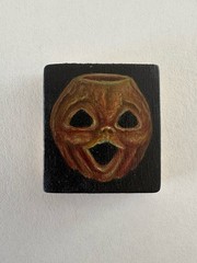 Vintage Halloween Choir Boy Pumpkin Original Oil Painting Art Miniature Scrabble