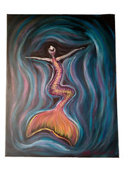 Original Acrylic Painting Mermaid Beach House Seaside Coastal Wall Art