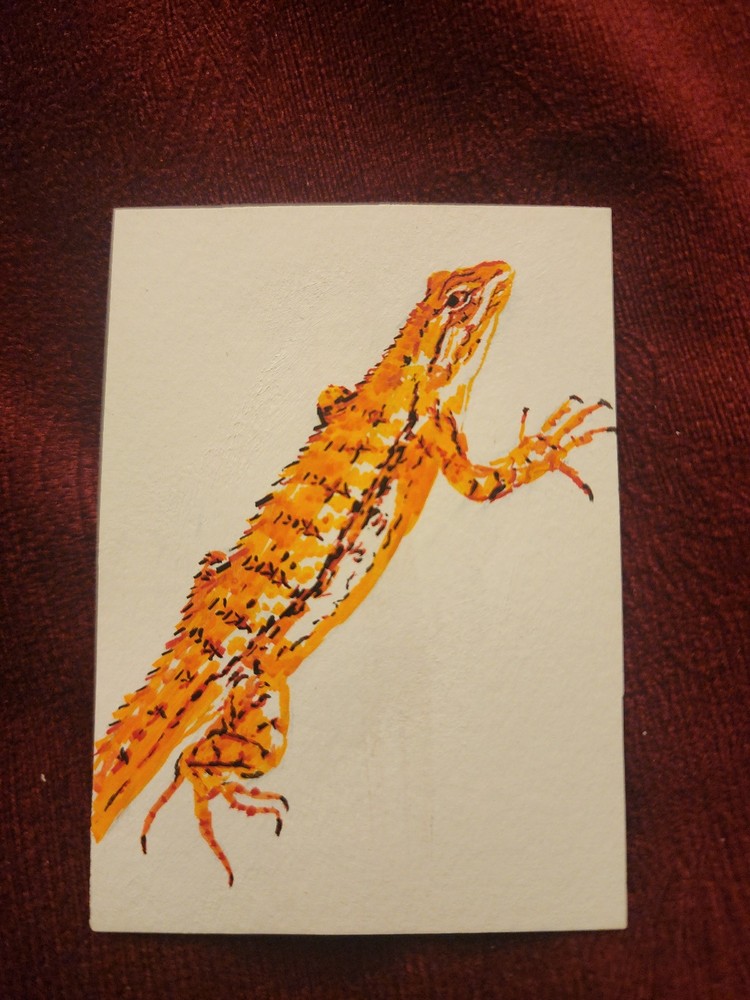 ACEO Original Abstract Acrylic Painting of a Lizard by Kiva