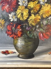 Impressionist Flowers In A Vase Still Life Oil Painting Signed Ritter 44 X 32