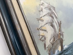 Vintage Oil Painting Sailing Ships Seascape 20×24 Framed Nautical Wall Art