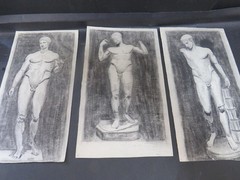 Classical Roman Male Nudes Monogrammed x5 Pencil Drawings Circa 1890