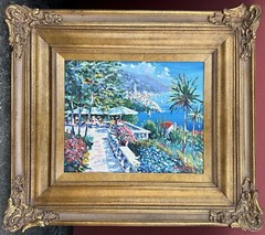 Kerry Hallam Amalfi Terrace Coastal LE Painting on Canvas Signed Numbered