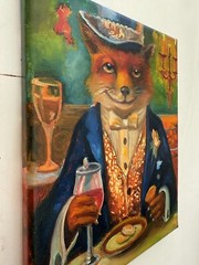 Original Painting oil, Fox in Tuxedo,8×10 inch, Wall Art Decor, Home Gift,Signed